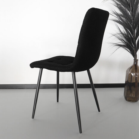 Lizzely Garden & Living Chaise de salle à manger teddy Catoo bouclé noir