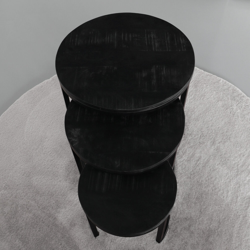 Table basse Jaell en 3 parties en bois de manguier noir style industriel table d'appoint