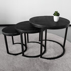 Table basse Jaell en 3 parties en bois de manguier noir style industriel table d'appoint