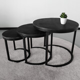 Lizzely Garden & Living Table basse Jaell en 3 parties en bois de manguier noir style industriel table d'appoint