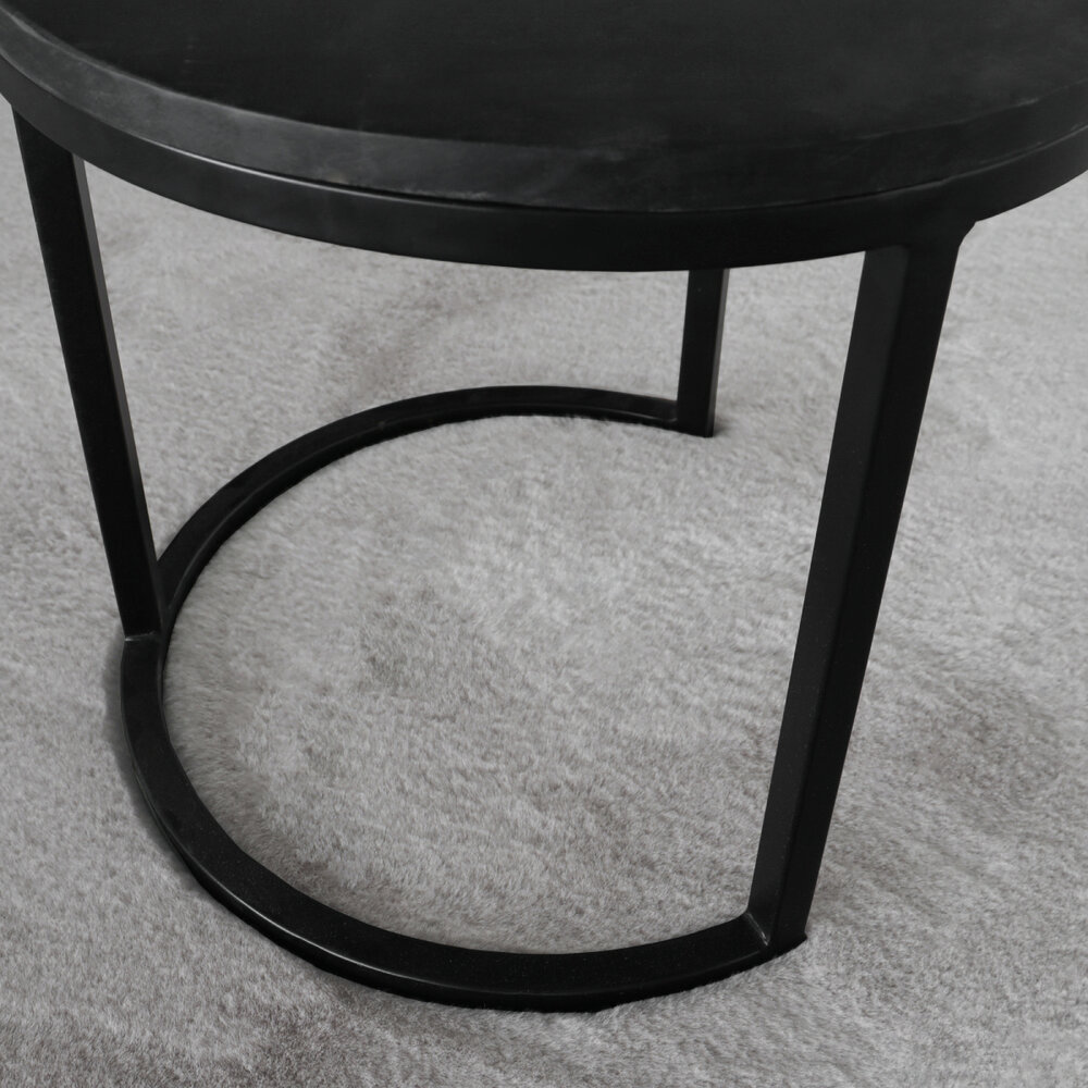 Table basse Jaell en 3 parties en bois de manguier noir style industriel table d'appoint