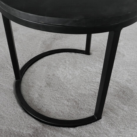 Lizzely Garden & Living Table basse Jaell en 3 parties en bois de manguier noir style industriel table d'appoint