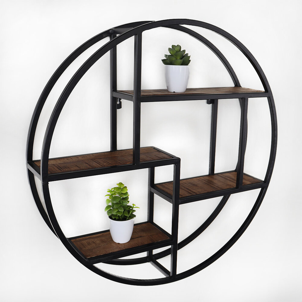 Etagère murale Maxime industriel 76cm en bois de manguier et métal décoration murale