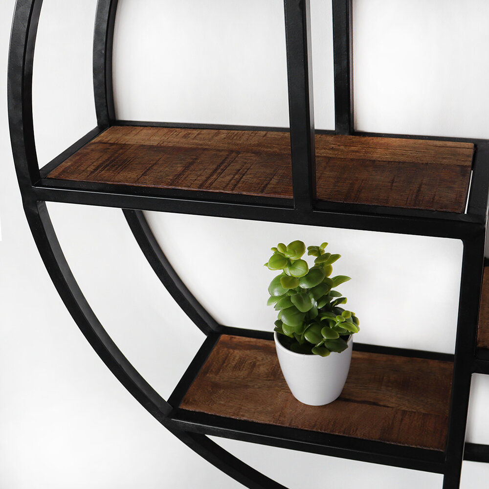 Etagère murale Maxime industriel 76cm en bois de manguier et métal décoration murale