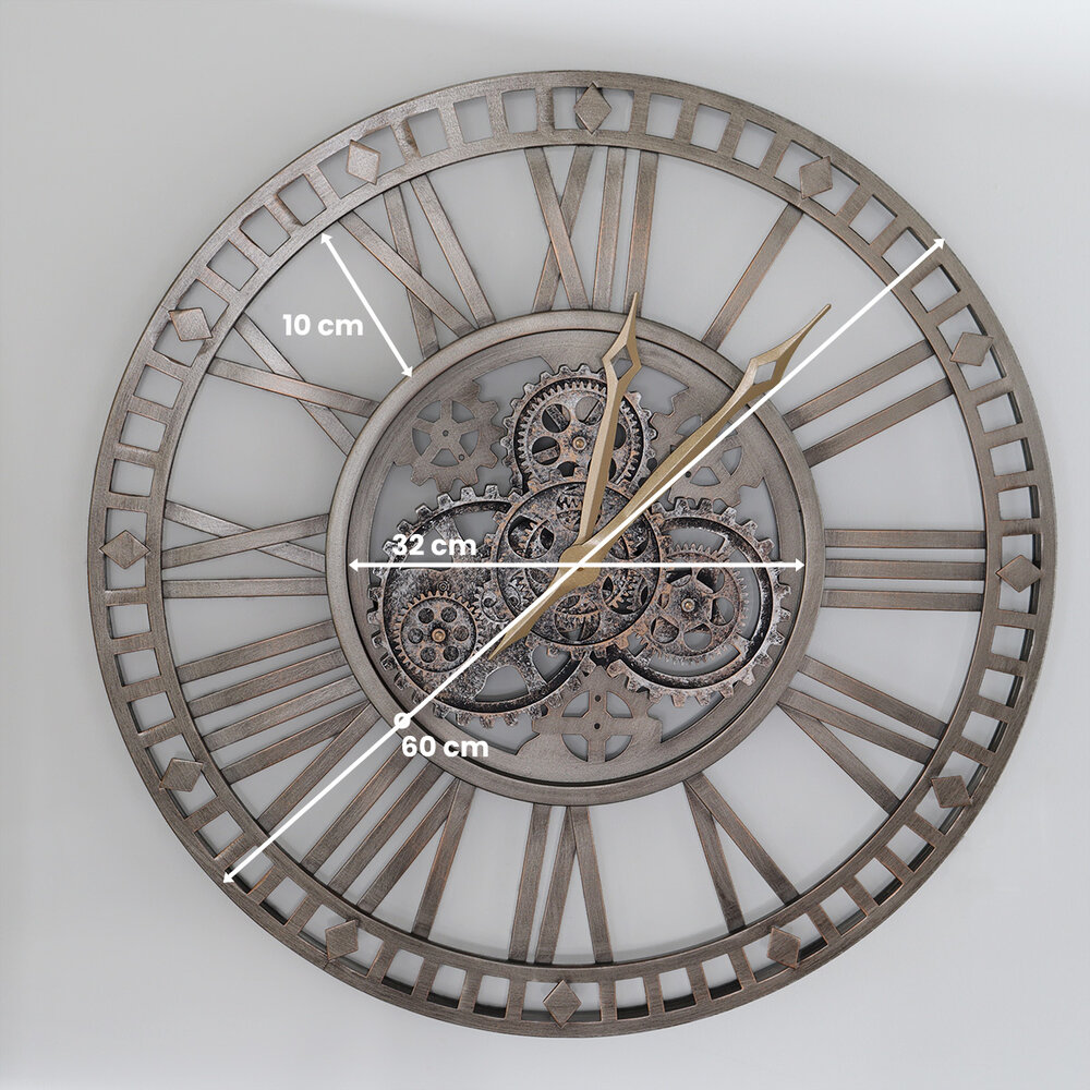 Horloge murale Gill industrielle dorée à chiffres romains Horloge murale Gill industrielle dorée à chiffres romains