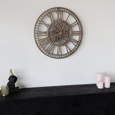 Lizzely Garden & Living Horloge murale Gill industrielle dorée à chiffres romains Lizzely Garden & Living Horloge murale Gill industrielle dorée à chiffres romains