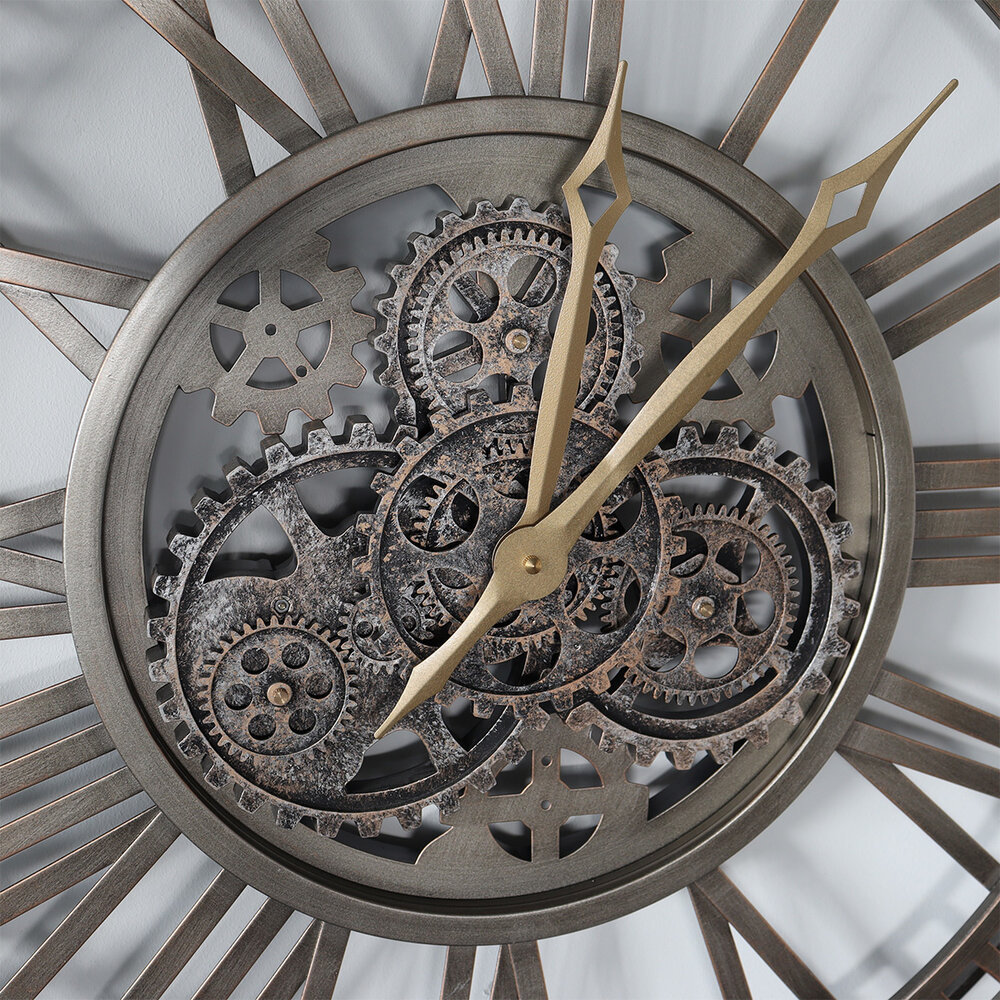 Horloge murale Gill industrielle dorée à chiffres romains Horloge murale Gill industrielle dorée à chiffres romains