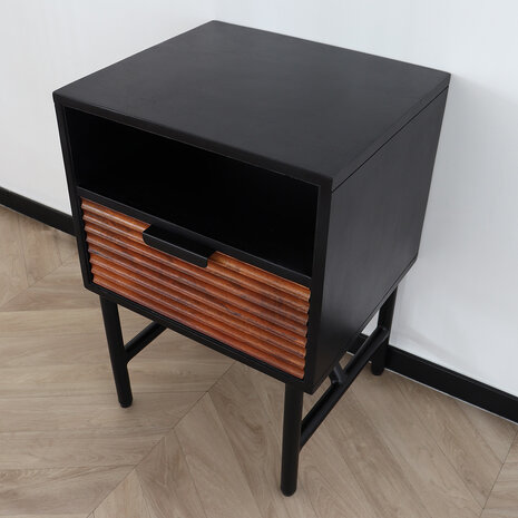 Lizzely Garden & Living Table de chevet style industriel durable en bois de manguier Avelyn noir/marron