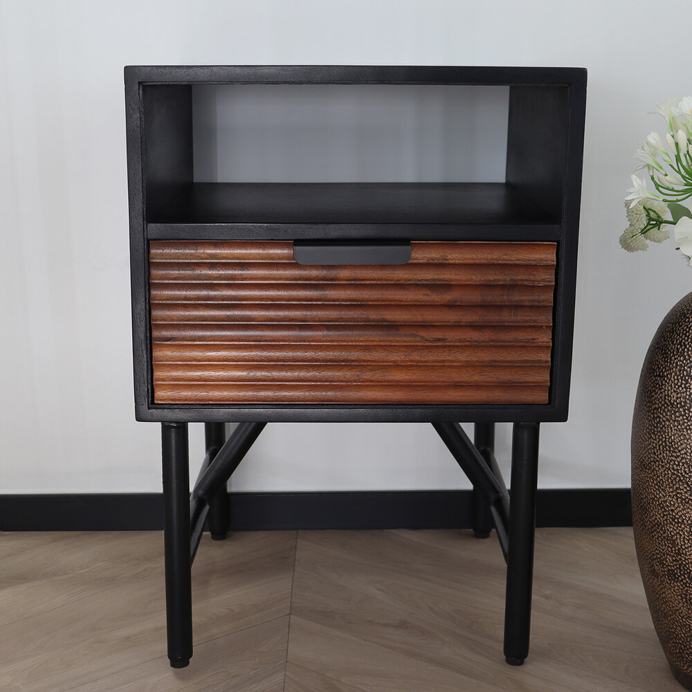 Table de chevet style industriel durable en bois de manguier Avelyn noir/marron