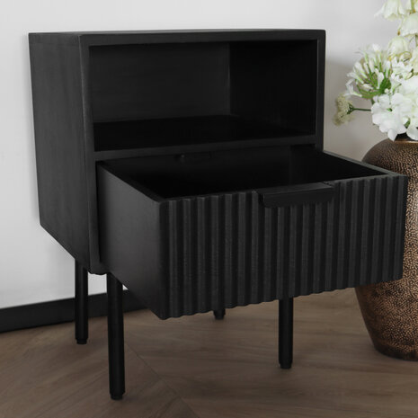 Lizzely Garden & Living Table de chevet industrielle en bois de manguier Avelyn noir durable