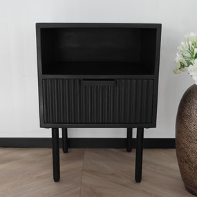 Lizzely Garden & Living Table de chevet industrielle en bois de manguier Avelyn noir durable