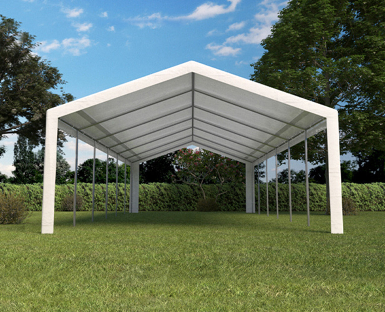 Tente de réception 6x12m premium 240g/m² PE poteaux acier galvanisés