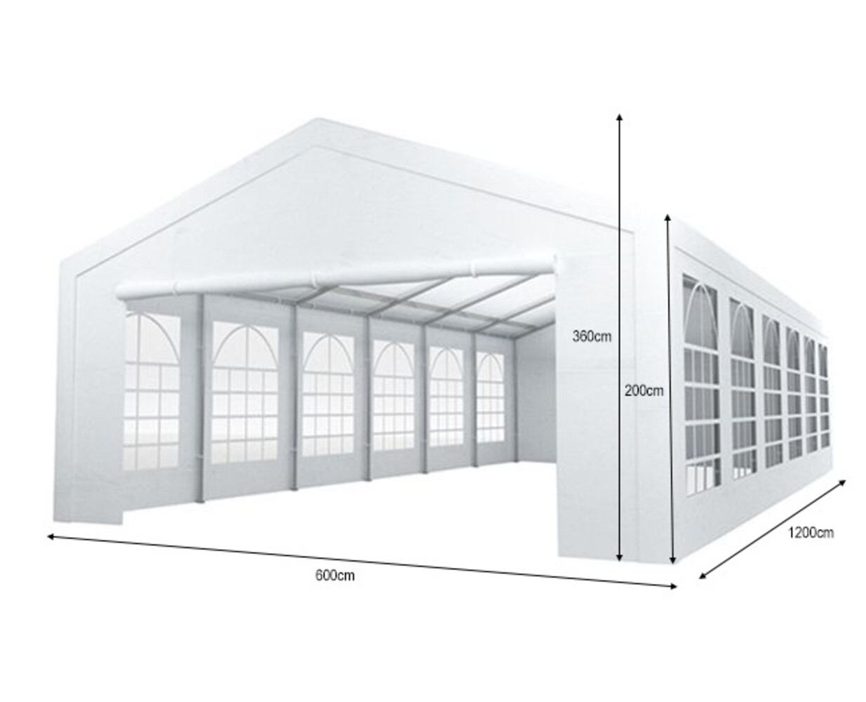 Tente de réception 6x12m premium 240g/m² PE poteaux acier galvanisés