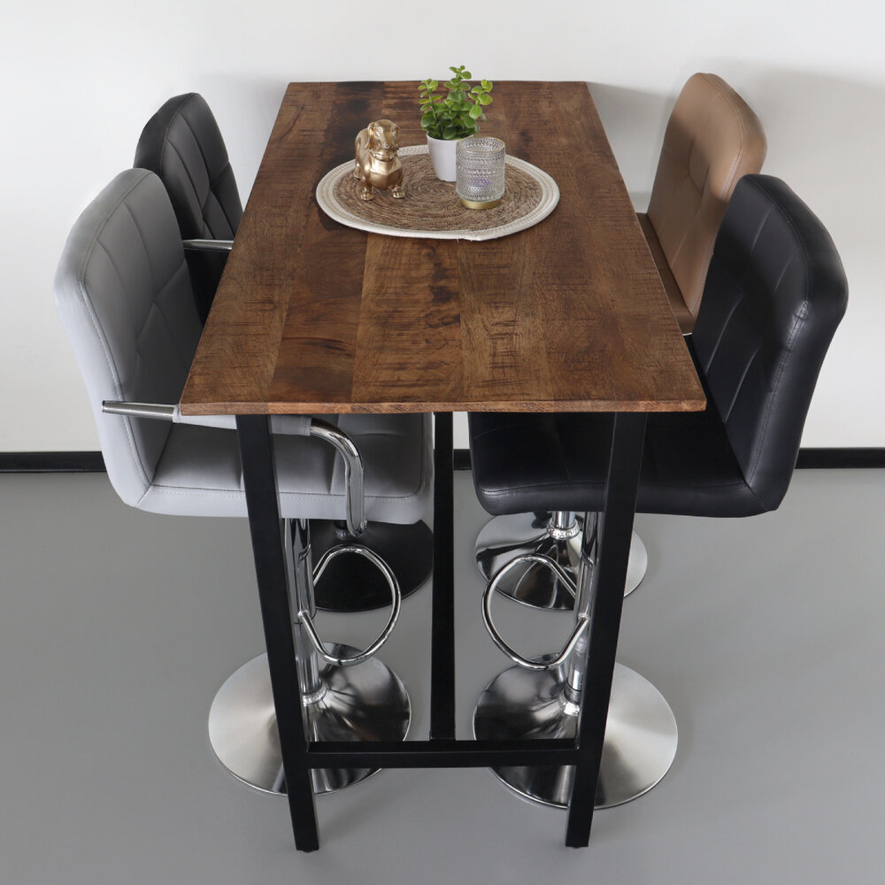 Table de bar industrielle Bax durable en bois de manguier 120x60cm table haute