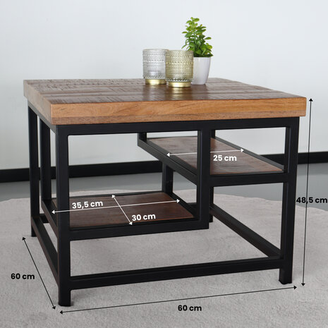 Lizzely Garden & Living Table basse industrielle Sunny 60cm en bois de manguier style de industriel