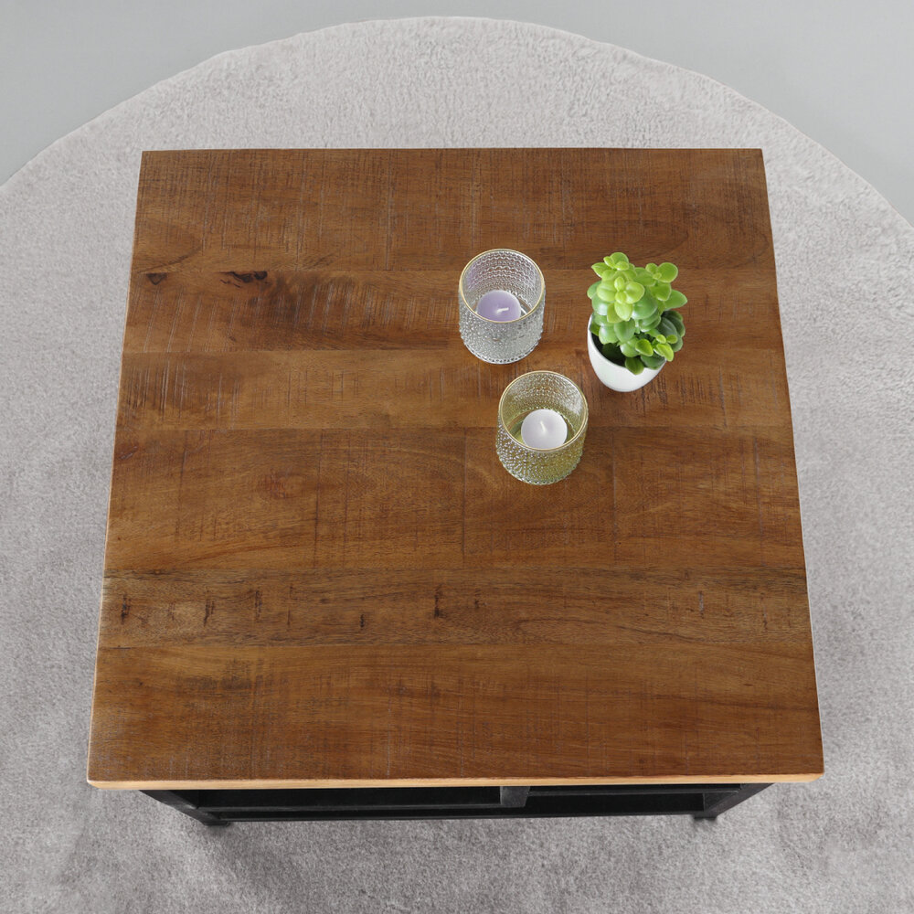 Table basse industrielle Sunny 60cm en bois de manguier style de industriel