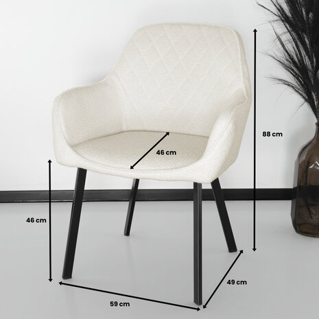 Lizzely Garden & Living Chaise de salle à manger avec accoudoirs Yurgan teddy bouclé blanc cassé