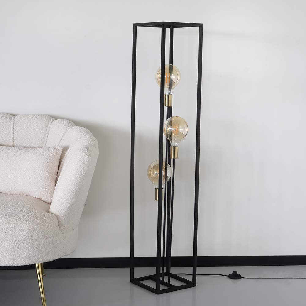 Lampe sur pied de style industriel Tommy noir/or lampadaire Lampe sur pied de style industriel Tommy noir/or lampadaire