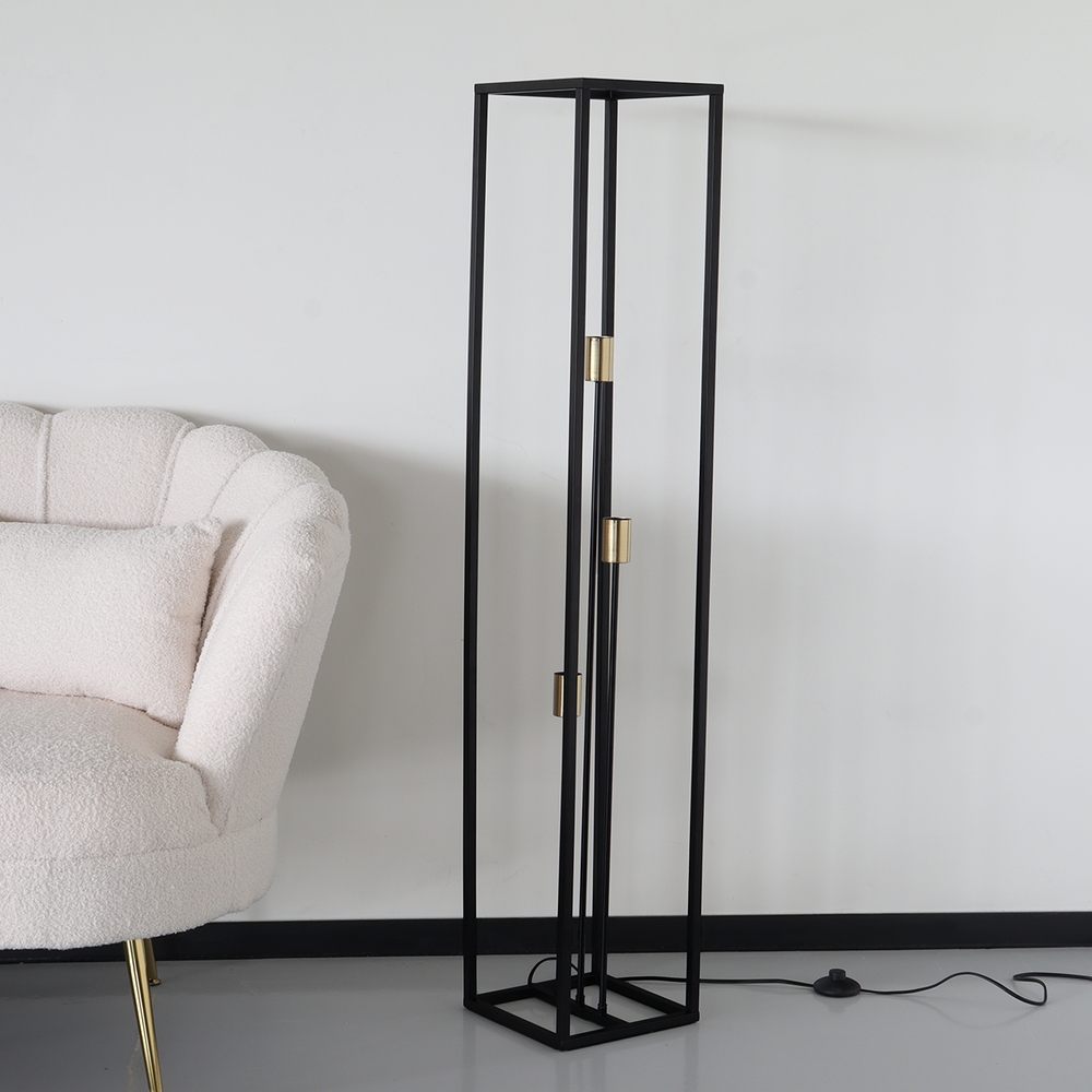 Lampe sur pied de style industriel Tommy noir/or lampadaire Lampe sur pied de style industriel Tommy noir/or lampadaire