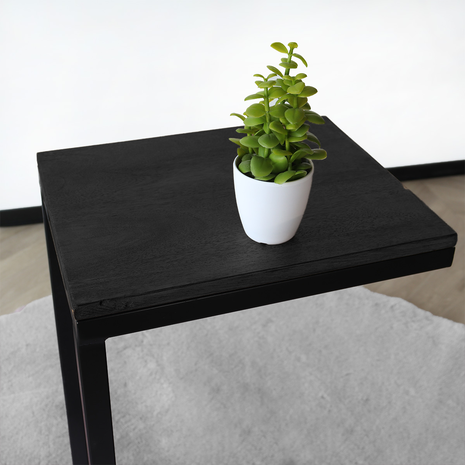 Lizzely Garden & Living Table d'appoint industrielle Jerry 69cm en bois de manguier noir