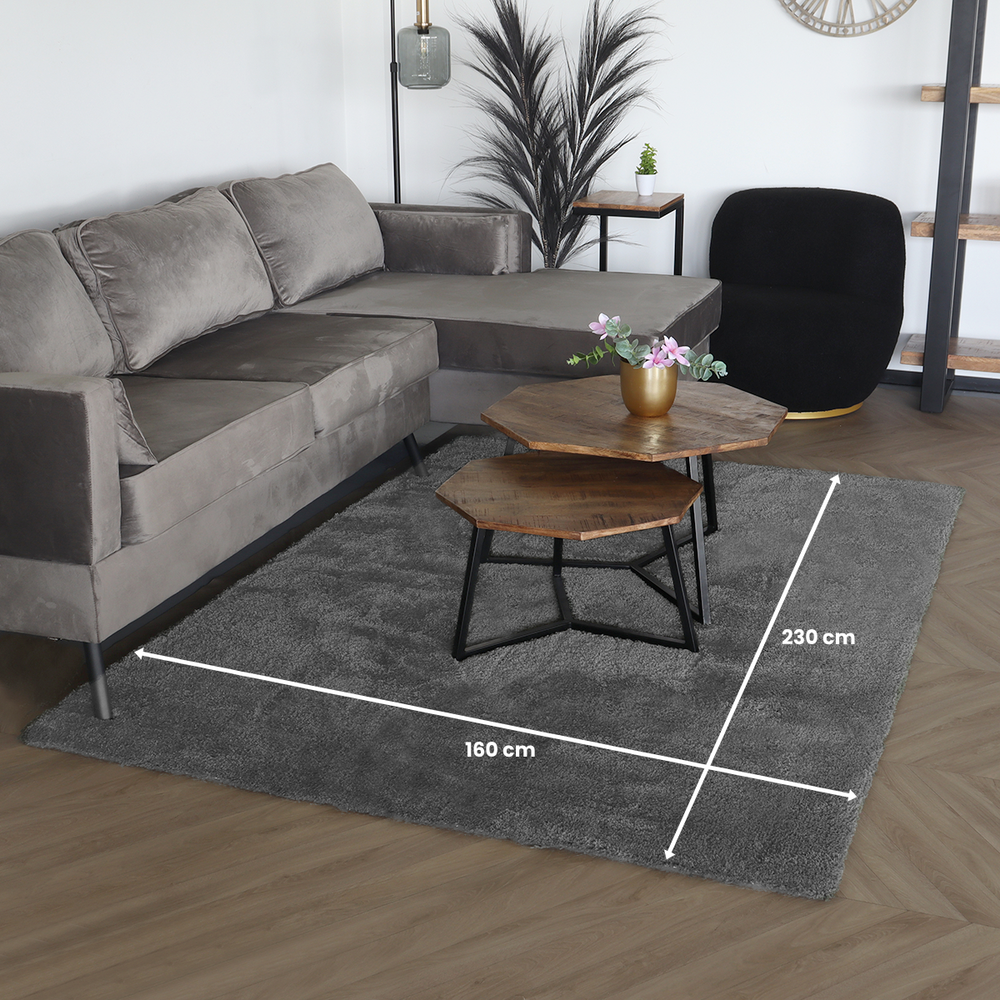 Tapis 160x230cm gris à poils longs Darcio