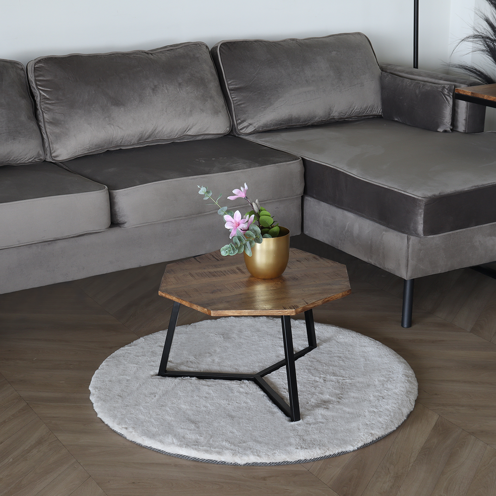 Tapis 100cm crème blanc rond à poils longs Liv moelleux