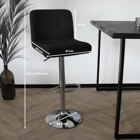 Lizzely Garden & Living Tabouret de bar Anel avec dossier en tissu teddy noir Lizzely Garden & Living Tabouret de bar Anel avec dossier en tissu teddy noir