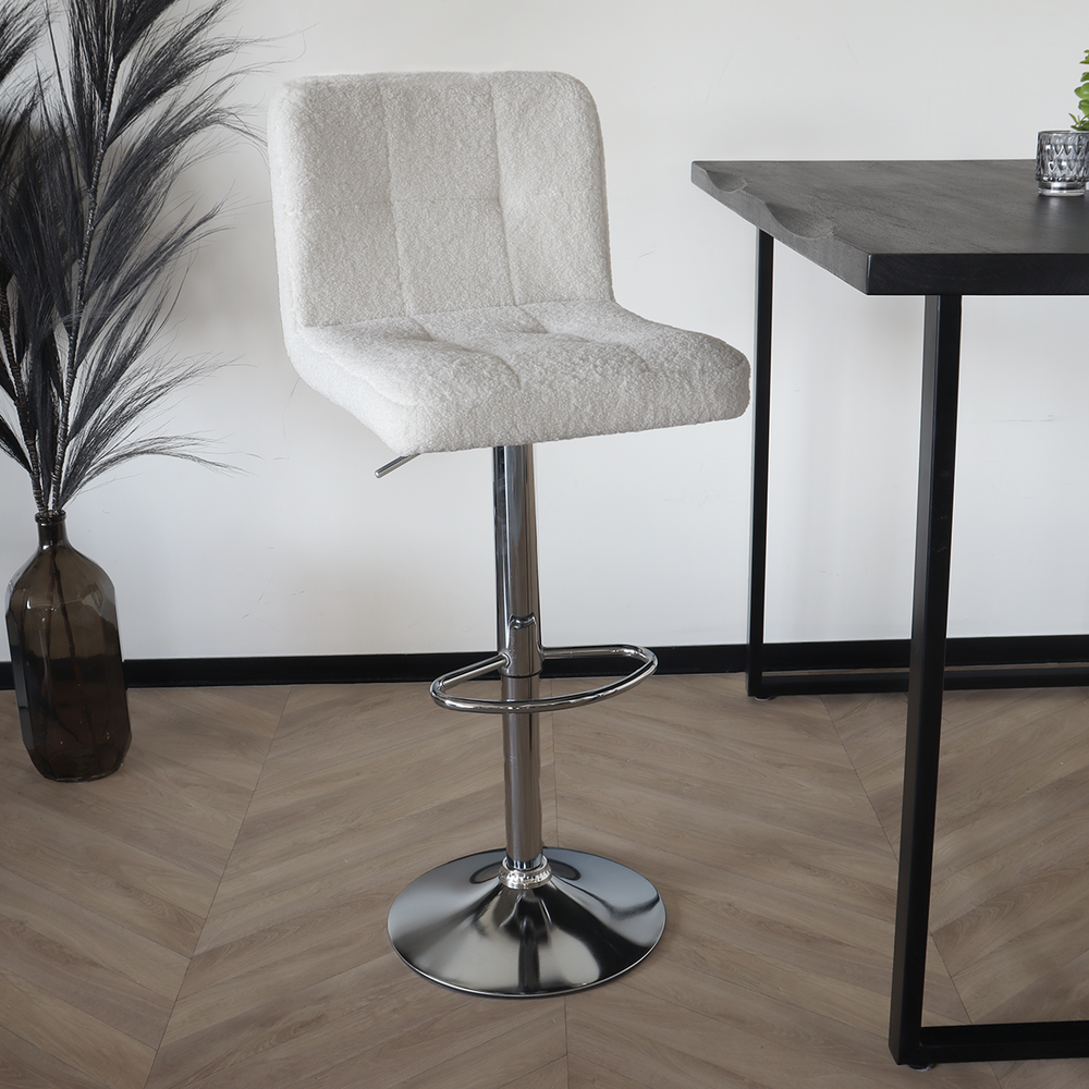 Tabouret de bar Anel avec dossier en tissu teddy blanc Tabouret de bar Anel avec dossier en tissu teddy blanc