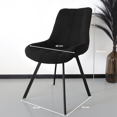 Lizzely Garden & Living Chaise de salle à manger De Vince teddy bouclé noir