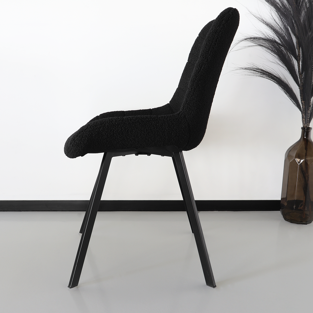 Chaise de salle à manger De Vince teddy bouclé noir