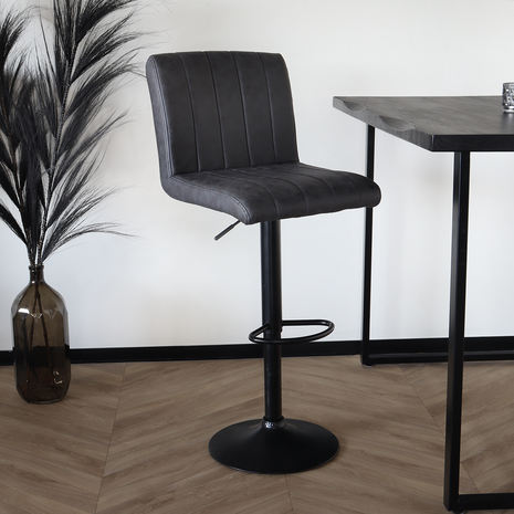 Lizzely Garden & Living Tabouret de Bar Anel avec dossier simili cuir anthracite avec pied noir chaise de bar