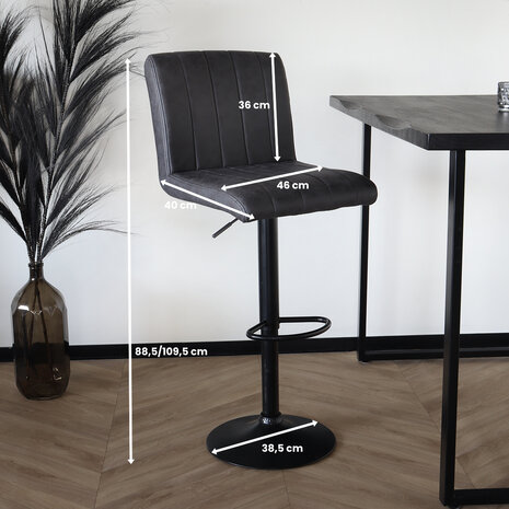 Lizzely Garden & Living Tabouret de Bar Anel avec dossier simili cuir anthracite avec pied noir chaise de bar