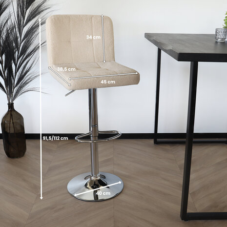 Lizzely Garden & Living Tabouret de bar Anel avec dossier en tissu teddy beige