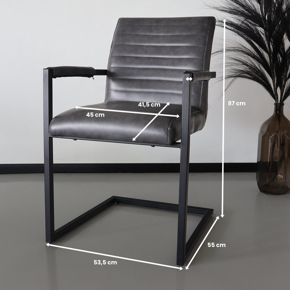 Chaise de salle à manger avec accoudoir anthracite Noor design