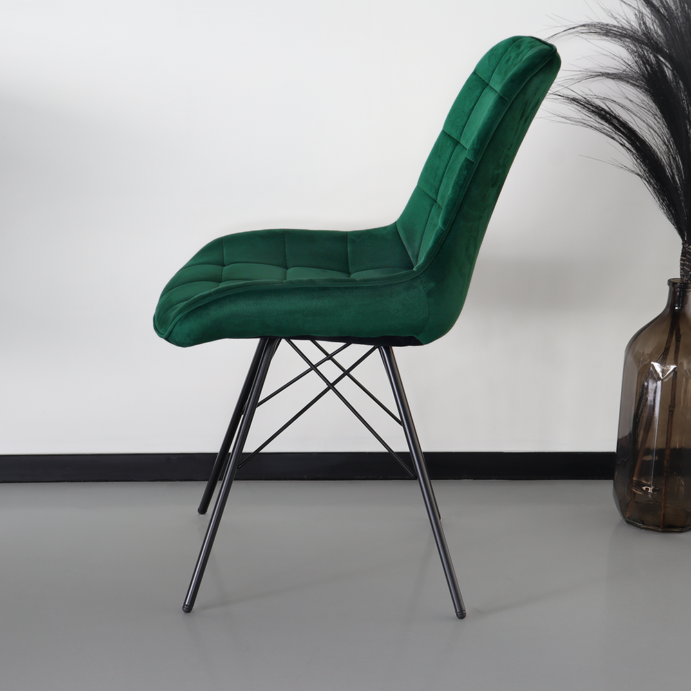 Chaise de salle à manger Lux velours vert foncé industriel
