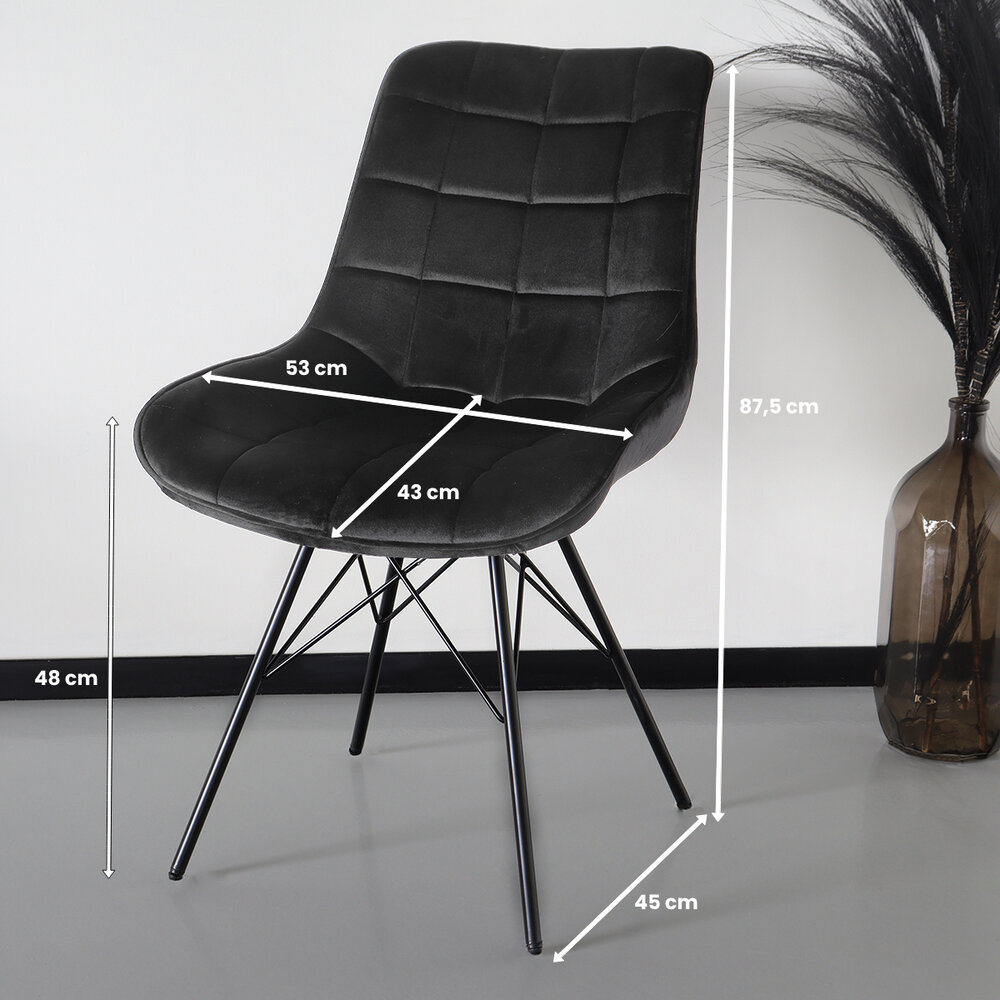 Chaise de salle à manger industrielle en velours noir Lux Chaise de salle à manger industrielle en velours noir Lux