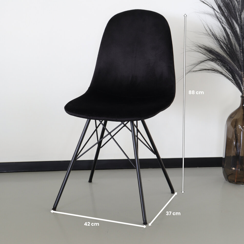 Chaise de salle à manger industrielle Finn en velours noir Chaise de salle à manger industrielle Finn en velours noir