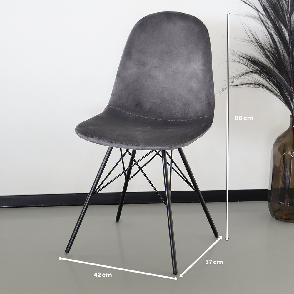 Chaise de salle à manger industrielle en velours gris Finn