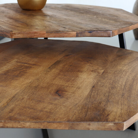 Lizzely Garden & Living Table basse en bois de manguier octogonale style industriel Loes 2 pièces Lizzely Garden & Living Table basse en bois de manguier octogonale style industriel Loes 2 pièces