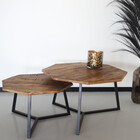Table basse en bois de manguier octogonale style industriel Loes 2 pièces