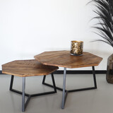 Lizzely Garden & Living Table basse en bois de manguier octogonale style industriel Loes 2 pièces