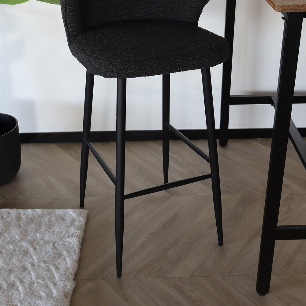 Tabouret de bar Miro en tissu teddy bouclé noir