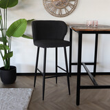 Lizzely Garden & Living Tabouret de bar Miro en tissu teddy bouclé noir