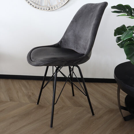 Lizzely Garden & Living Chaise de salle à manger Viga velours anthracite