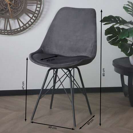 Lizzely Garden & Living Chaise de salle à manger Viga velours anthracite