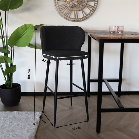 Lizzely Garden & Living Tabouret de bar Miro en tissu teddy bouclé noir