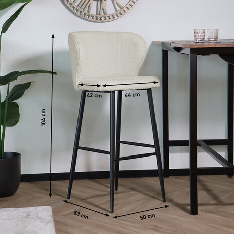 Lizzely Garden & Living Tabouret de bar Miro en tissu teddy bouclé blanc