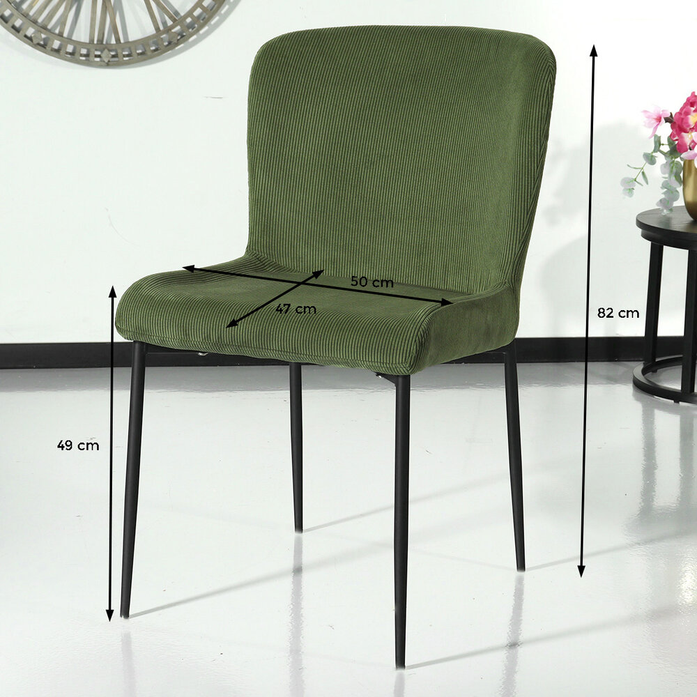 Chaise de salle à manger Maxime en velours côtelé vert