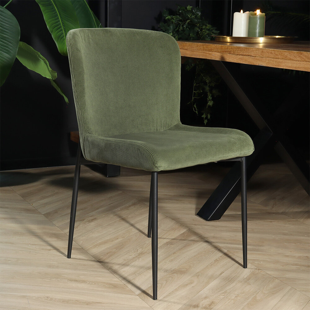 Chaise de salle à manger Maxime en velours côtelé vert