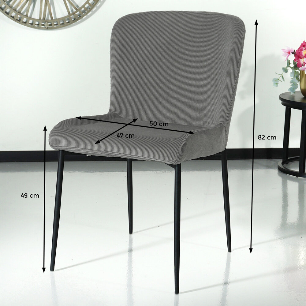 Chaise de salle à manger Maxime en velours côtelé gris